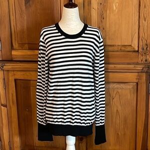 Who What Wear Black & White Striped Cotton Blend Long Sleeve Sweater Sz. MD